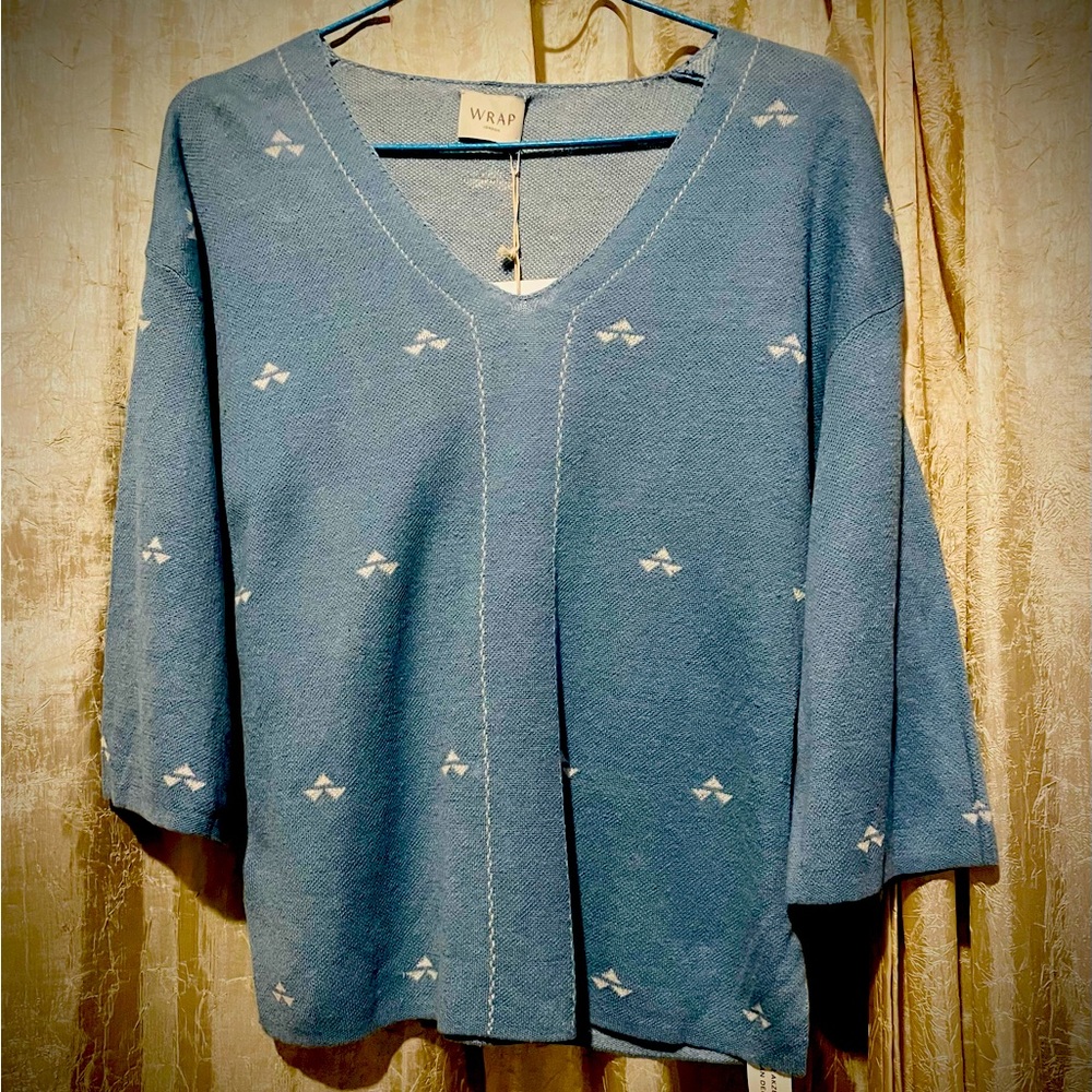 Linen Sweater by Wrap London loose fit - sky blue US 2 / US 6 - 3/4 sleeve